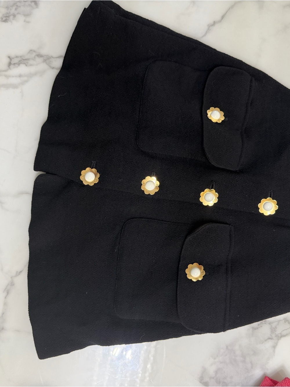 Black Skort with Gold Pearl Flower Buttons